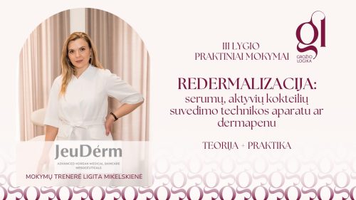 III LYGIO PRAKTIKINIAI MOKYMAI – REDERMALIZACIJA: SERUMŲ, AKTYVIŲ KOKTEILIŲ SUVEDIMO TECHNIKOS APARATU AR DERMAPENU